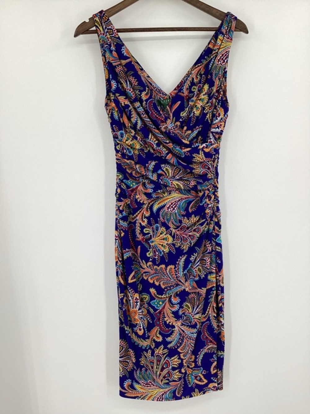 Ralph Lauren Navy Paisley Sleeveless V-Neck Wrap Midi Dress